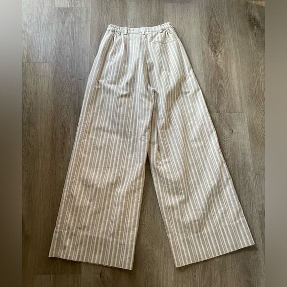 mon renn illusion white & tan stripe wide leg linen trouser pants size small NEW - Picture 6 of 12